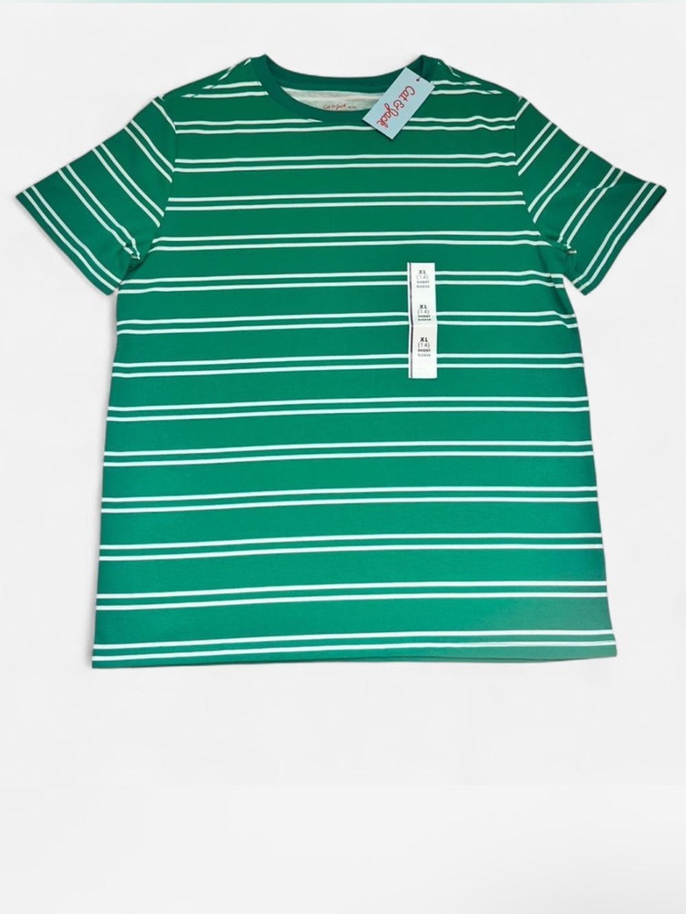 Cat & Jack Green and White Striped Short Sleeve T-shirt NWT Cotton Blend